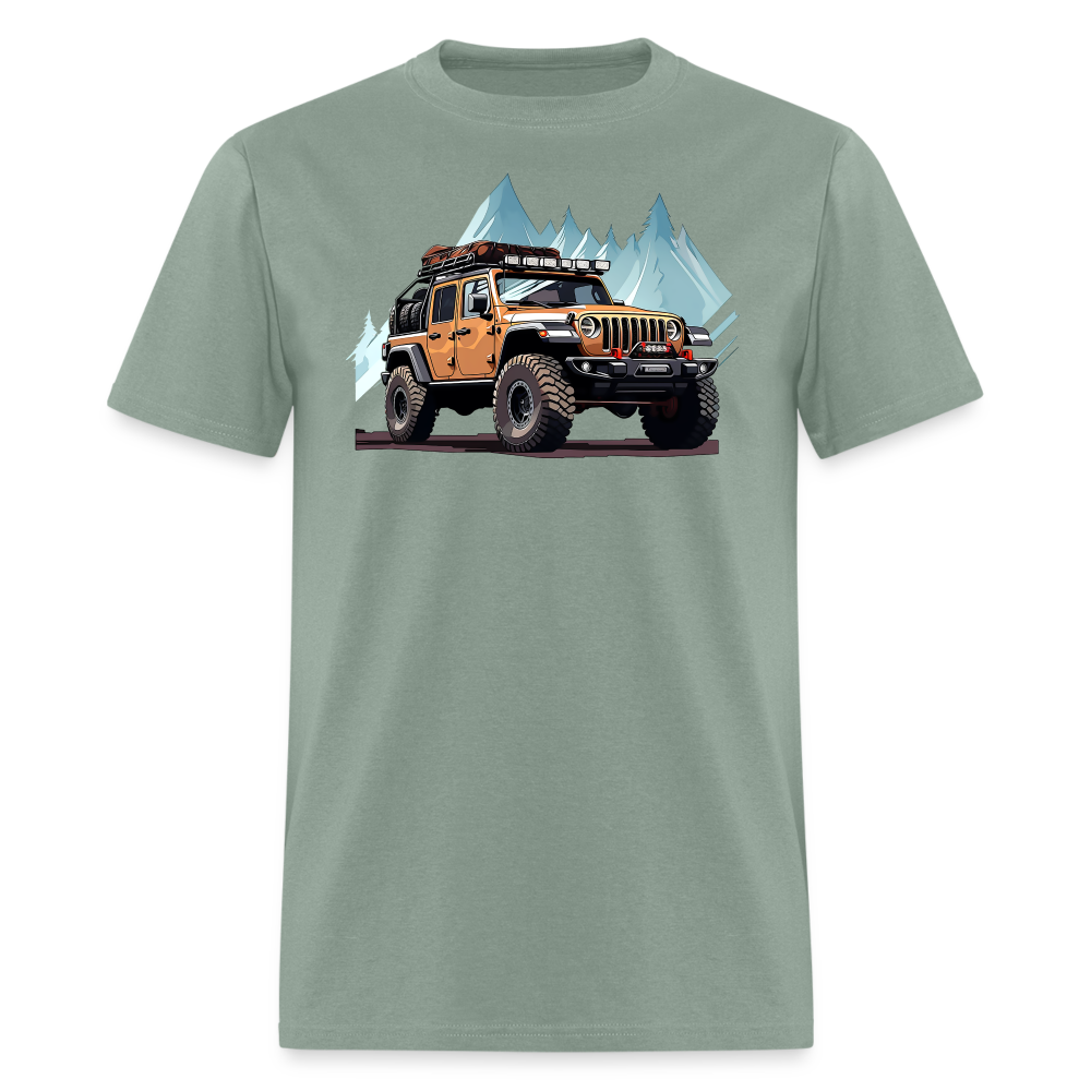 Orange Cruiser & Blue Peaks Tee - sage