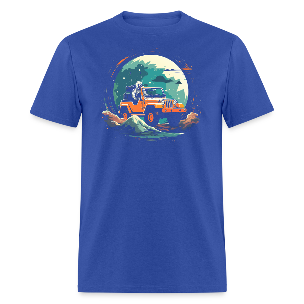 Astro-Overlanding Pioneer in Alien Terrain Tee - royal blue