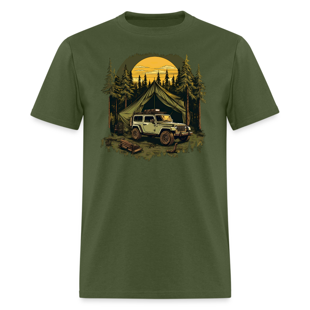 Dusk in the Pines Overland Camping Tee - military green